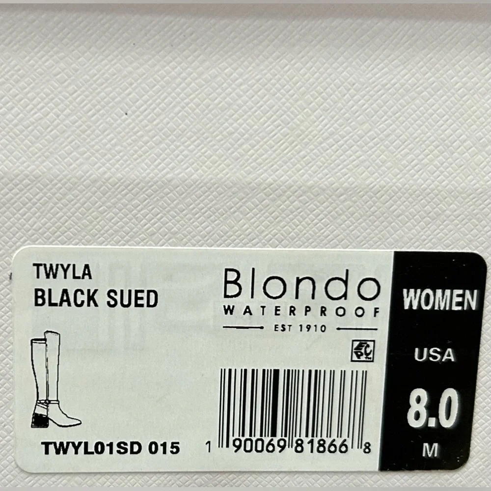 Blondo Twyla Waterproof Women’s Tall Boots Black Suede 8M Block Heel NWB